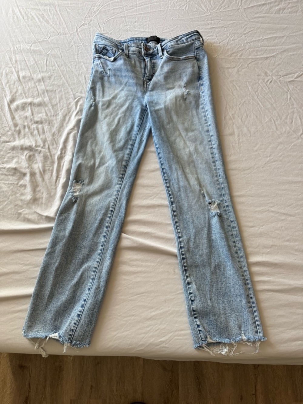 Light Wash Distressed Buckle Black Women’s Jeans